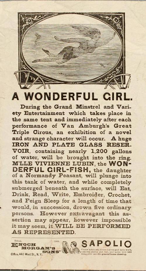 Handbill for M'lle Vivienne Lubin, A Wonderful Girl-Fish