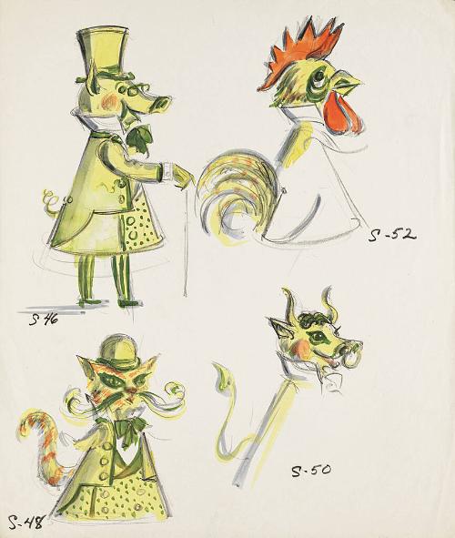 Pig, Cat, Cow and Rooster