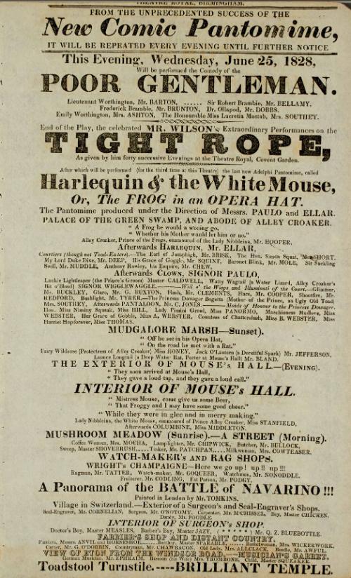 Handbill for Theatre Royal, Birmingham. June 25, 1828