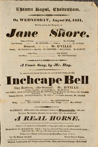Handbill for Theatre Royal, Cheltenham. August 24, 1831