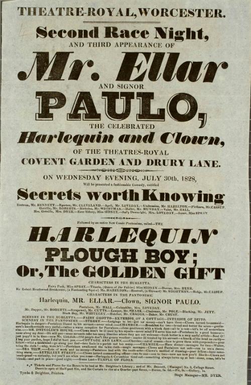 Handbill for Theatre-Royal Worchester. July 30, 1828