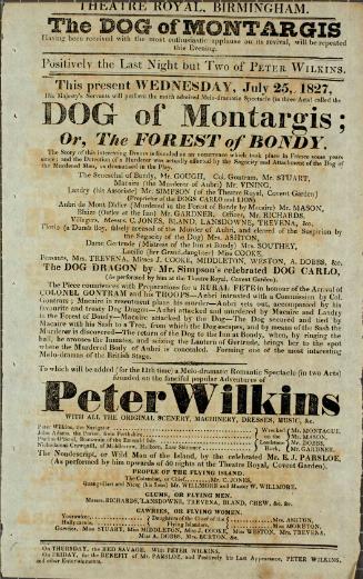 Handbill for Theatre Royal, Birmingham. July 25, 1828.