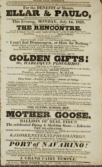 Handbill for Theatre Royal, Birmingham. July 14, 1828.
