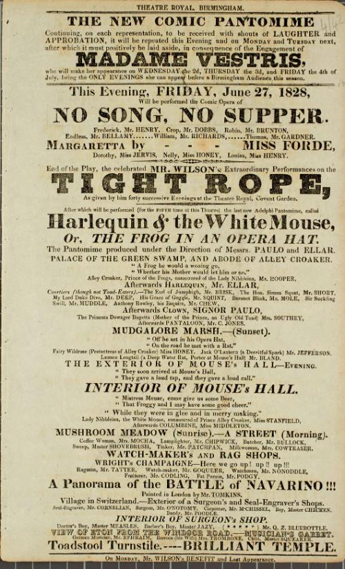 Handbill for Theatre Royal, Birmingham. June 27, 1828.