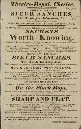 Handbill for Theatre-Royal, Chester. October 11, 1813
