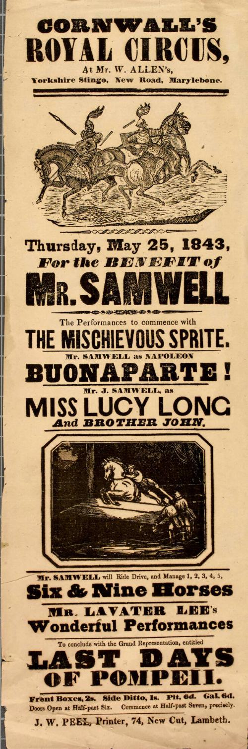 Handbill for Cornwall's Royal Circus, May 25, 1843