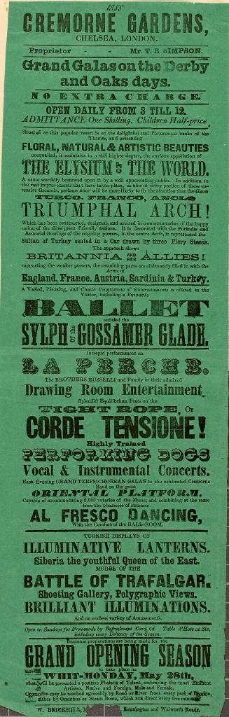 Handbill for Cremorne Gardens, London, May 28, 1855