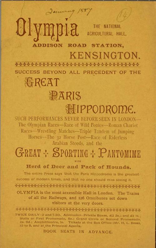 Handbill for Olympia, London, 1887