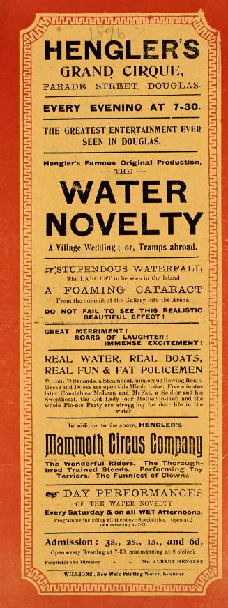 Handbill for Hengler's Grand Cirque, Parade Street, Douglas. 1896