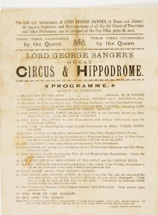 Handbill Program for Lord George Sanger's Great Circus & Hippodrome