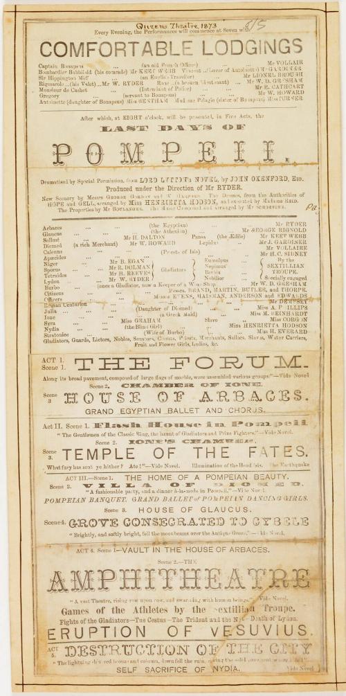 Handbill Program for Queen's Theatre, 1873.