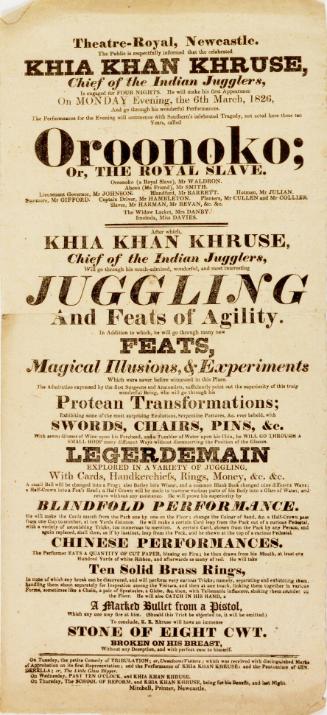 Handbill for Theatre Royal, Newcastle. March 6, 1826