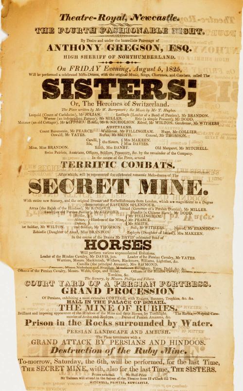 Handbill for Theatre-Royal Newcastle, August 5, 1825
