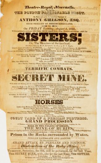 Handbill for Theatre-Royal Newcastle, August 5, 1825