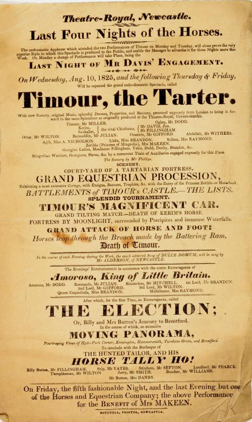 Handbill for Theatre-Royal Newcastle, August 10, 1825