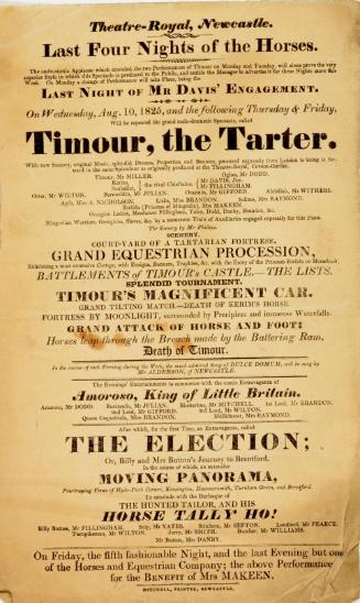 Handbill for Theatre-Royal Newcastle, August 10, 1825