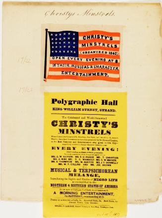 Scrapbook page with bills for Christy's Minstrels at Polygraphic Hall