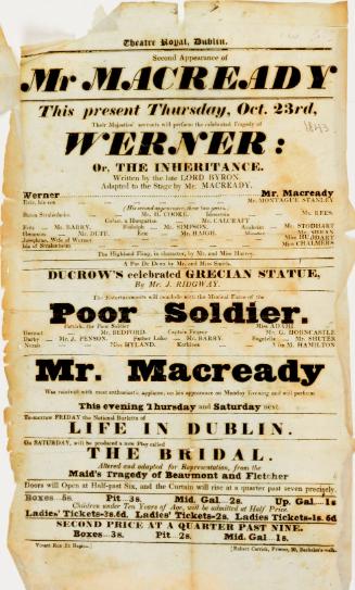 Handbill for Theatre Royal, Dublin. October 23, 1843