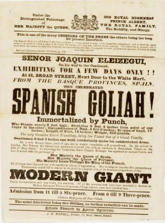 Handbill advertising the exhibition of The Spanish Goliah