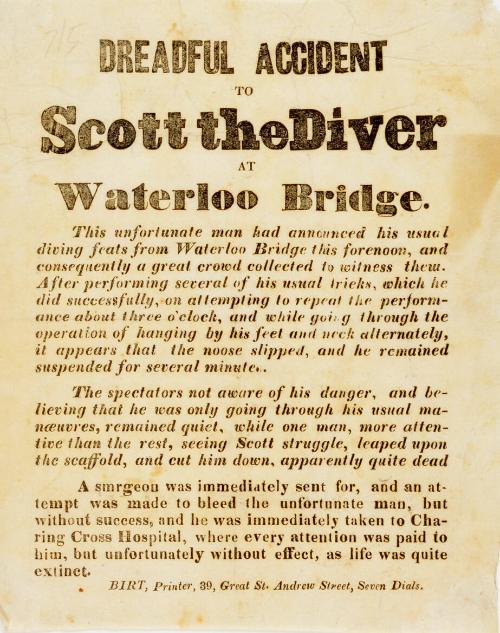 Annoucement of a Dreadful Accident to Scott the Diver at Waterloo Bridge, January 11, 1841