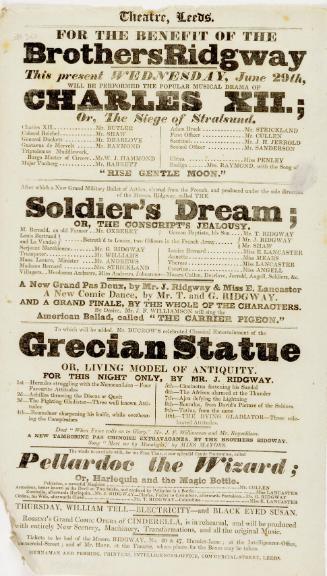 Handbill for Theatre, Leeds. June 29, no year.