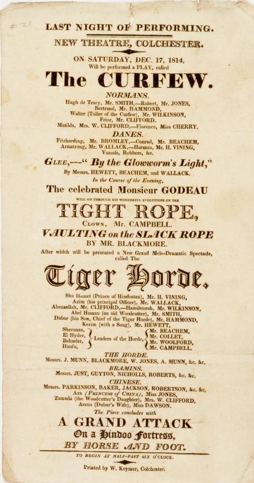 Handbill for New Theatre, Colchester. December 17, 1814