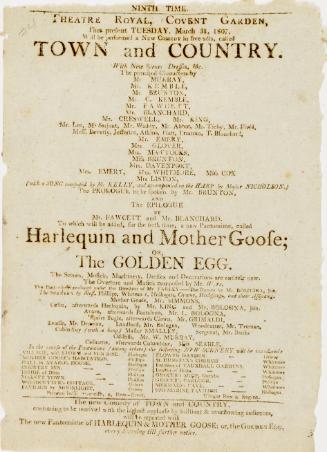 Handbill for Theatre Royal, Covent Garden. London, March 31, 1807.