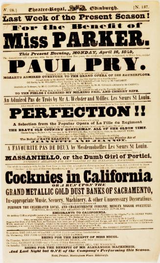 Handbill for Theatre-Royal Edinburgh, April 16, 1849