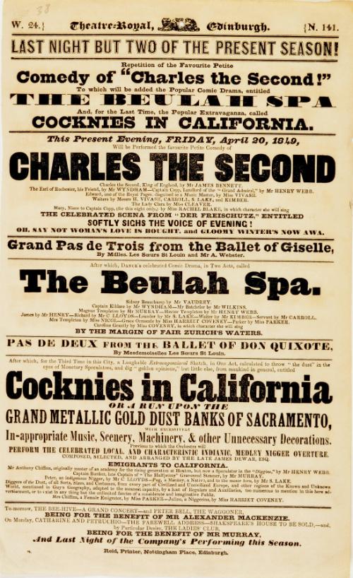 Handbill for Theatre-Royal Edinburgh, April 20, 1849