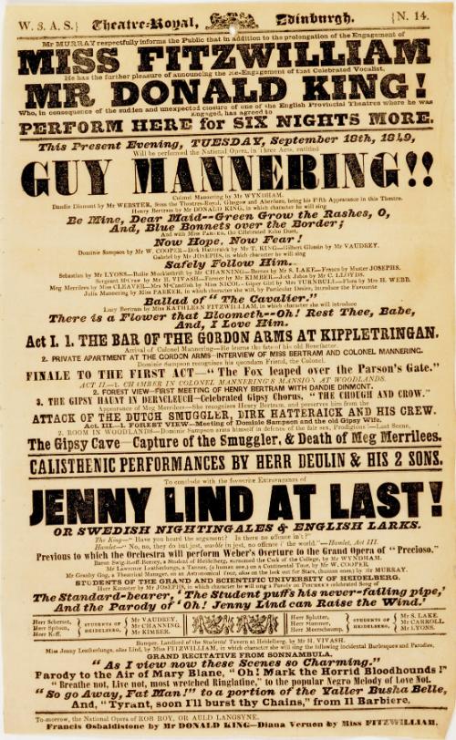 Handbill for Theatre-Royal Edinburgh, September 18, 1849