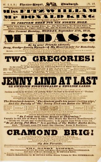 Handbill for Theatre-Royal, Edinburgh. September 17, 1849