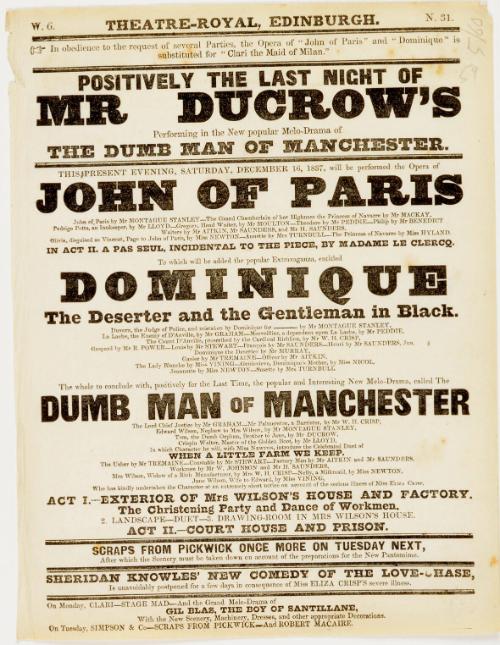 Handbill for Theatre-Royal, Edinburgh. December 16, 1837

