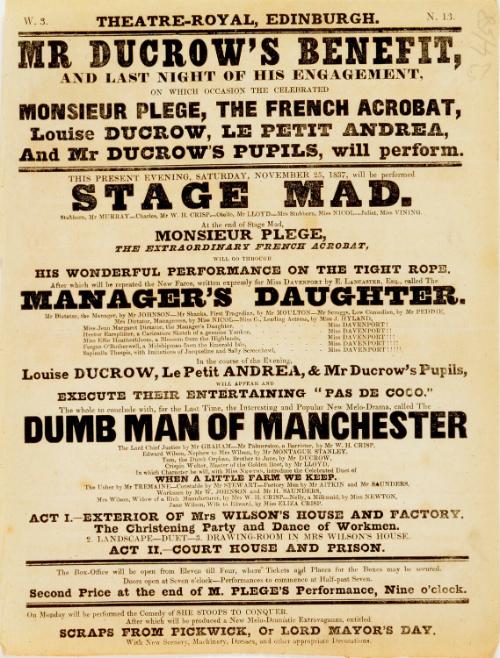 Handbill for Theatre-Royal, Edinburgh. November 25, 1837
