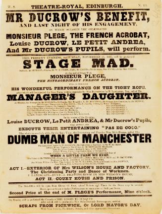 Handbill for Theatre-Royal, Edinburgh. November 25, 1837
