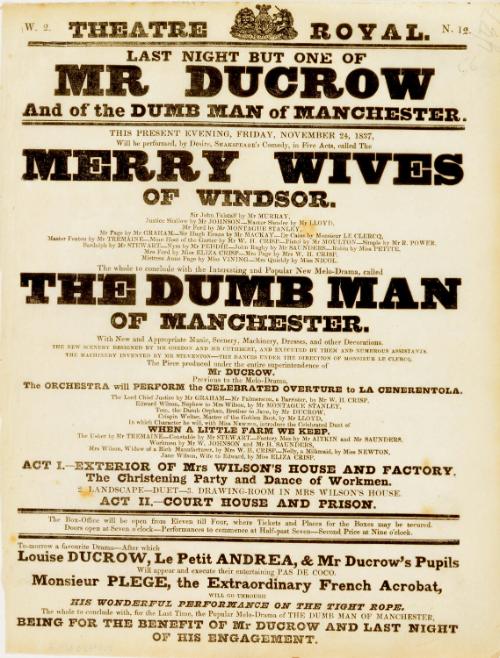 Handbill for Theatre-Royal, Edinburgh. November 24, 1837
