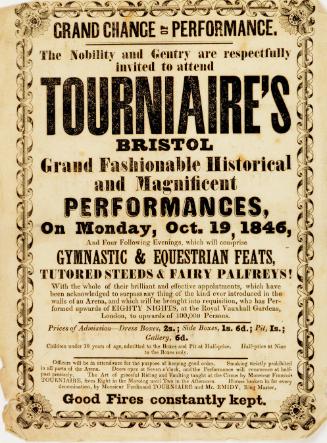 Handbill for Tourniaire's, Bristol. October 19, 1846