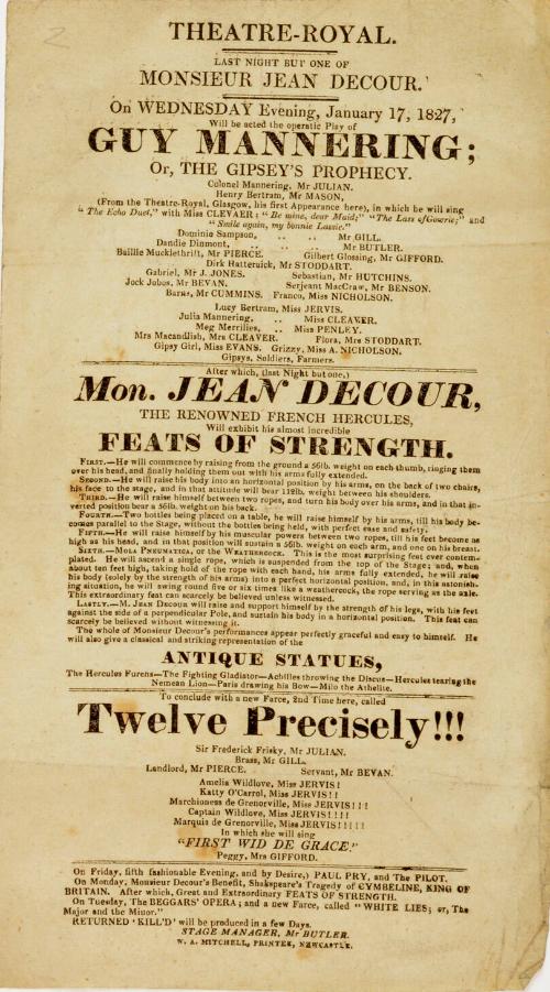 Handbill for Theatre-Royal Newcastle, January 17, 1827