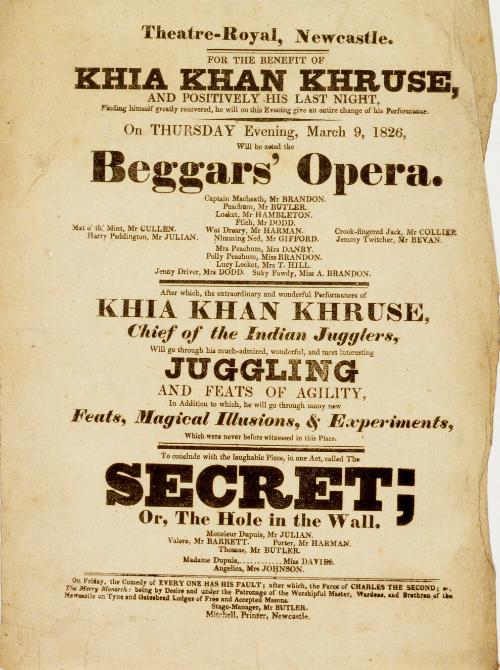 Handbill for Theatre-Royal Newcastle, March 9, 1826