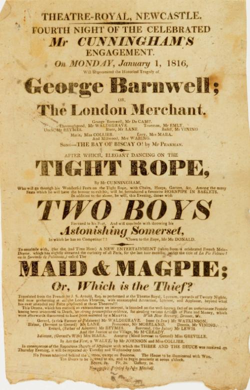 Handbill for Theatre-Royal, Newcastle, January 1, 1816