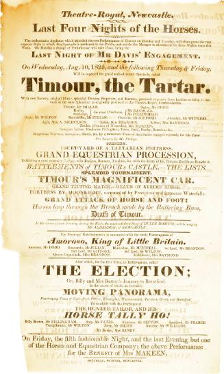 Handbill for Theatre-Royal, Newcastle. August 10, 1825.