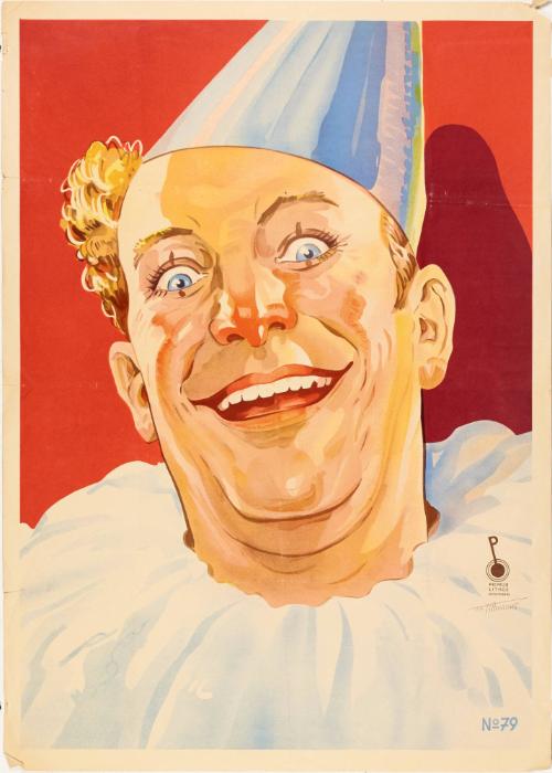 Poster with male performer in ruffle collar and pointed hat