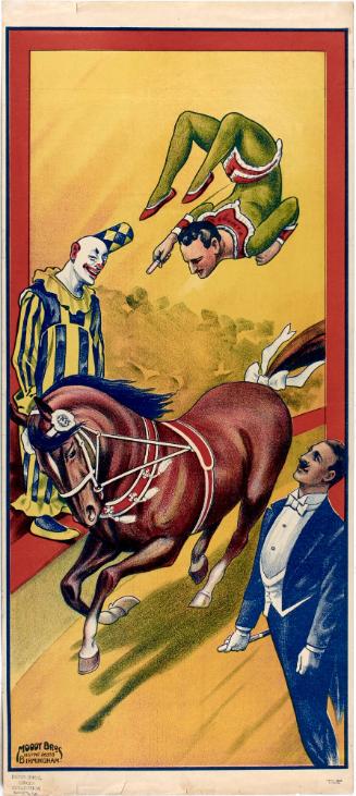 Stock poster with male performer flipping over the back of a horse