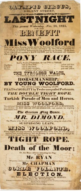 Playbill for Olympic Circus, Regent Street. November 16, 1825