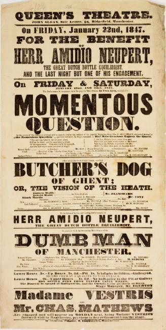 Playbill for Queen's Theatre, Manchester. January 22, 1847