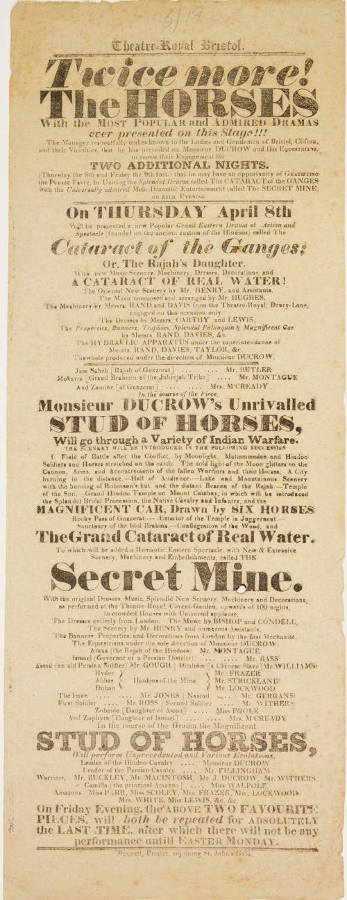 Playbill for Theatre-Royal, Bristol. April 8, 1830's