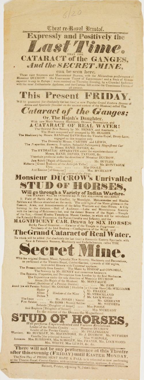 Playbill for Theatre-Royal, Bristol. c. 1830