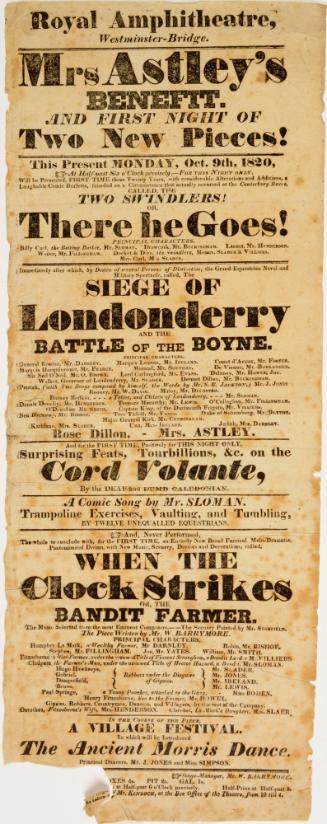 Playbill for Royal Amphitheatre, Westminster Bridge. October 9, 1820