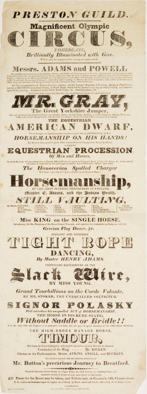 Playbill for Preston Guild Olympic Circus. no date