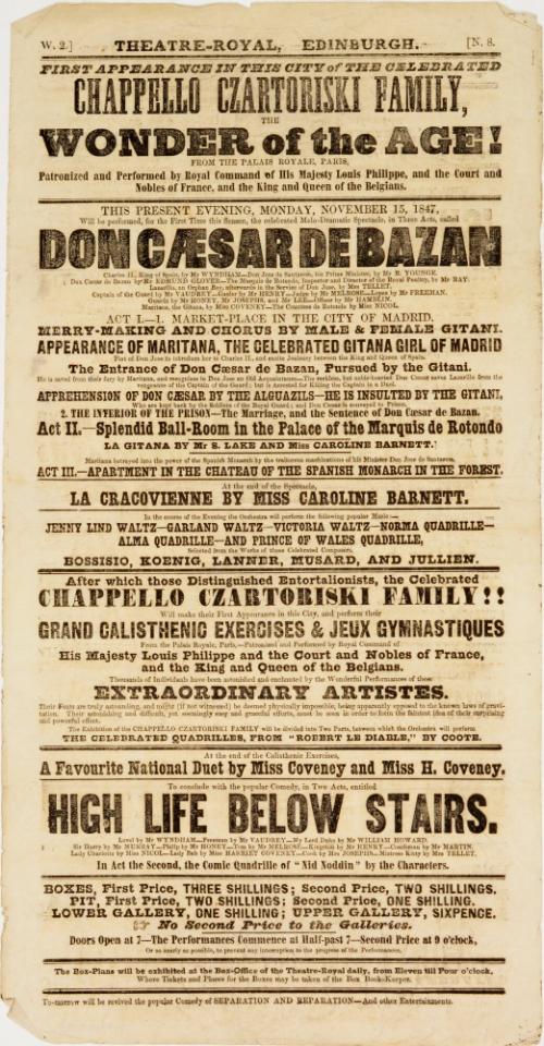 Playbill for Theatre-Royal, Edinburgh. November 15, 1847
