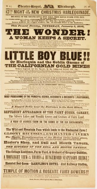 Playbill for Theatre-Royal, Edinburgh. January 3, 1850